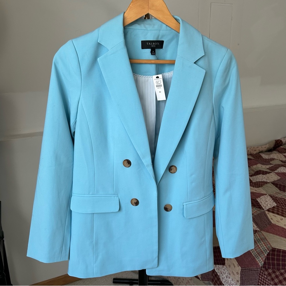 Talbots City Twill Double Breasted Blazer Jacket Blue NWT Women’s 4 Petite 4P